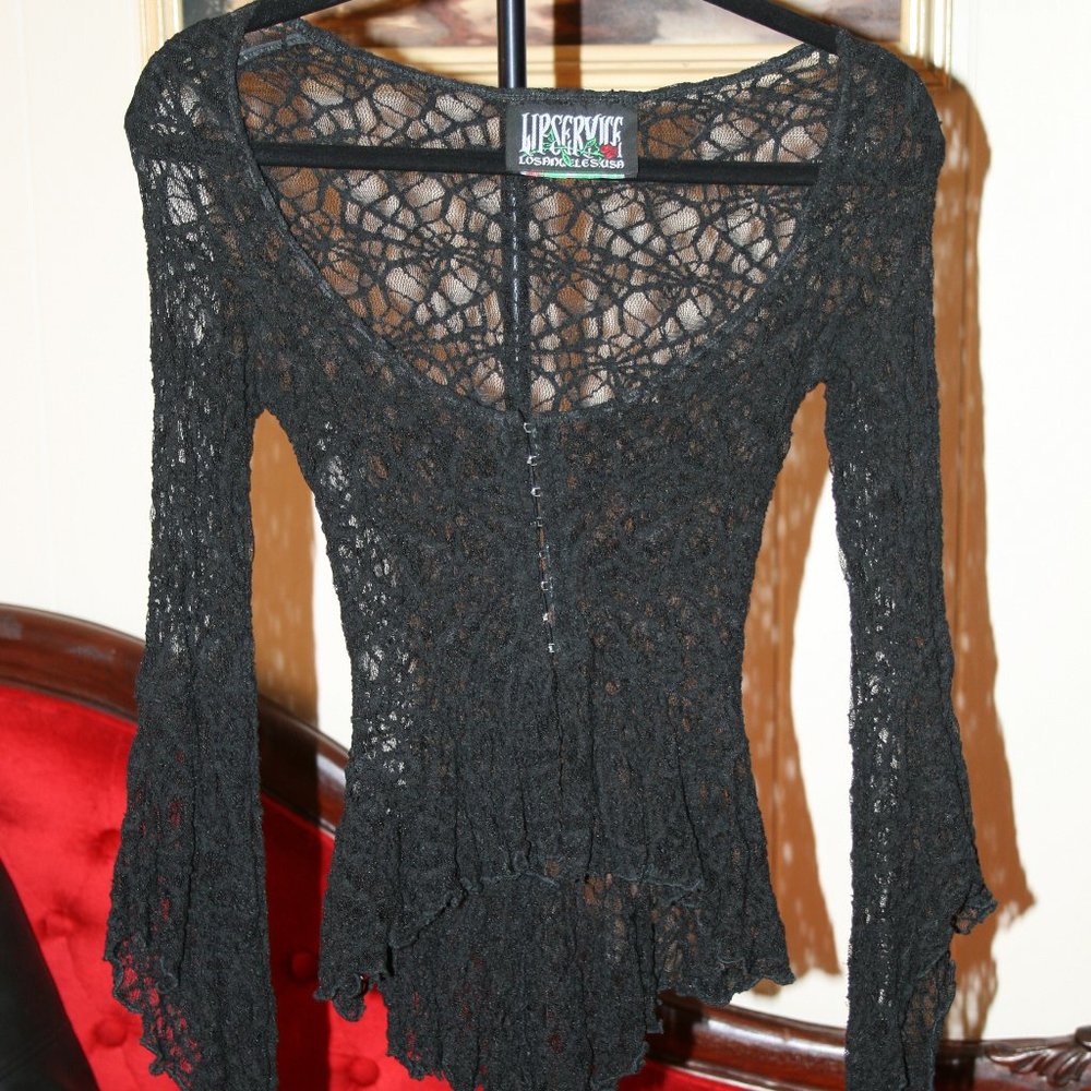 Lip Service Webutante 2001 Spider Mesh Bell Sleeve Top Small Black